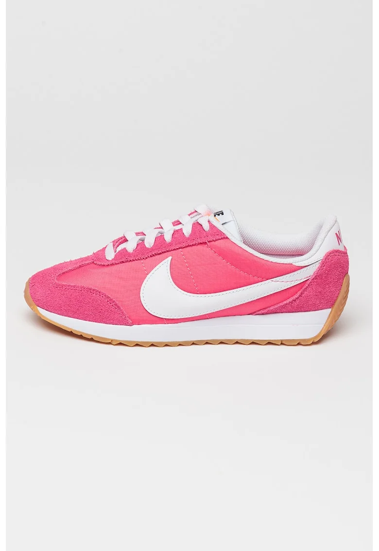 Pantofi sport Pacific cu logo si garnituri de piele intoarsa, Alb/Fucsia