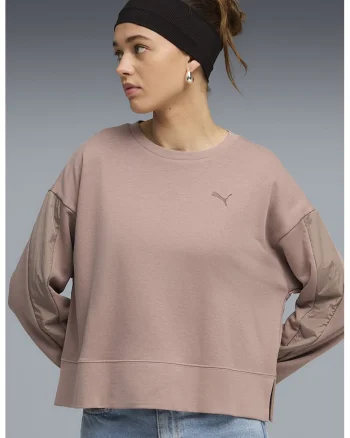 Bluza de trening supradimensionata cu maneci cazute Her, Roz prafuit