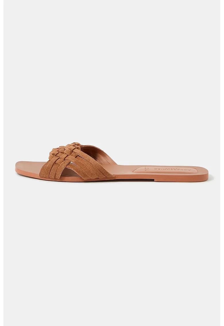 Papuci din piele intoarsa cu aspect tesut, Caramel