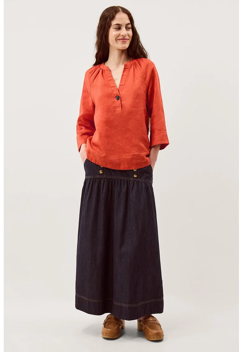 Bluza de in cu decolteu in V, Portocaliu mandarina