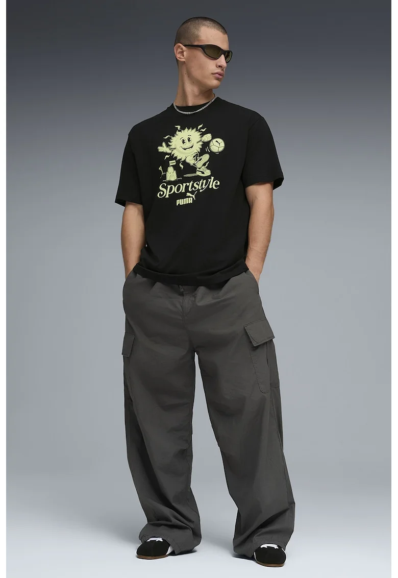 Tricou lejer cu imprimeu grafic, Negru/Galben pal