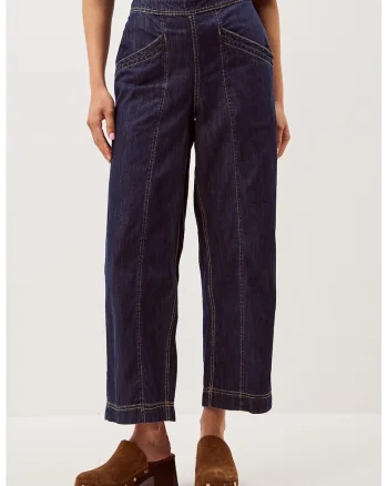 Pantaloni ampli cu talie elastica, Bleumarin