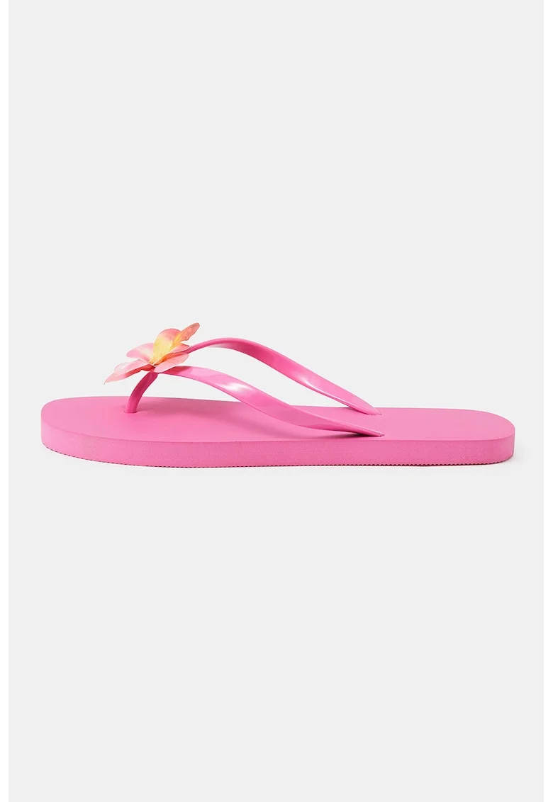 Papuci flip-flop cu aplicatie florala, Fucsia