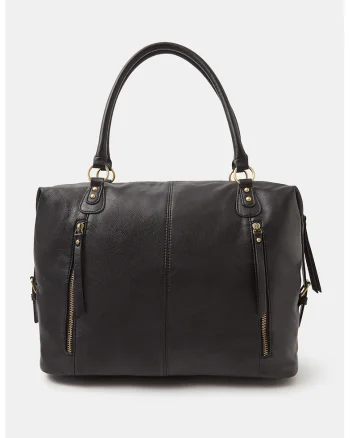 Geanta duffle cu buzunare cu fermoar, Negru