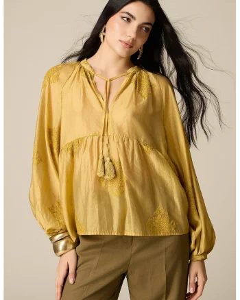 Bluza lejera din amestec de lyocell, Ocru