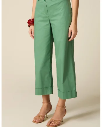 Pantaloni crop din amestec de bumbac, Verde