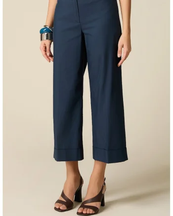Pantaloni crop din amestec de bumbac, Bleumarin