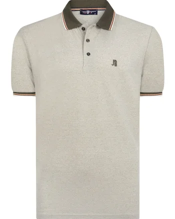 Tricou cu model uni si guler polo, Maro nisip