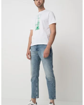Blugi crop cu talie medie, Albastru melange