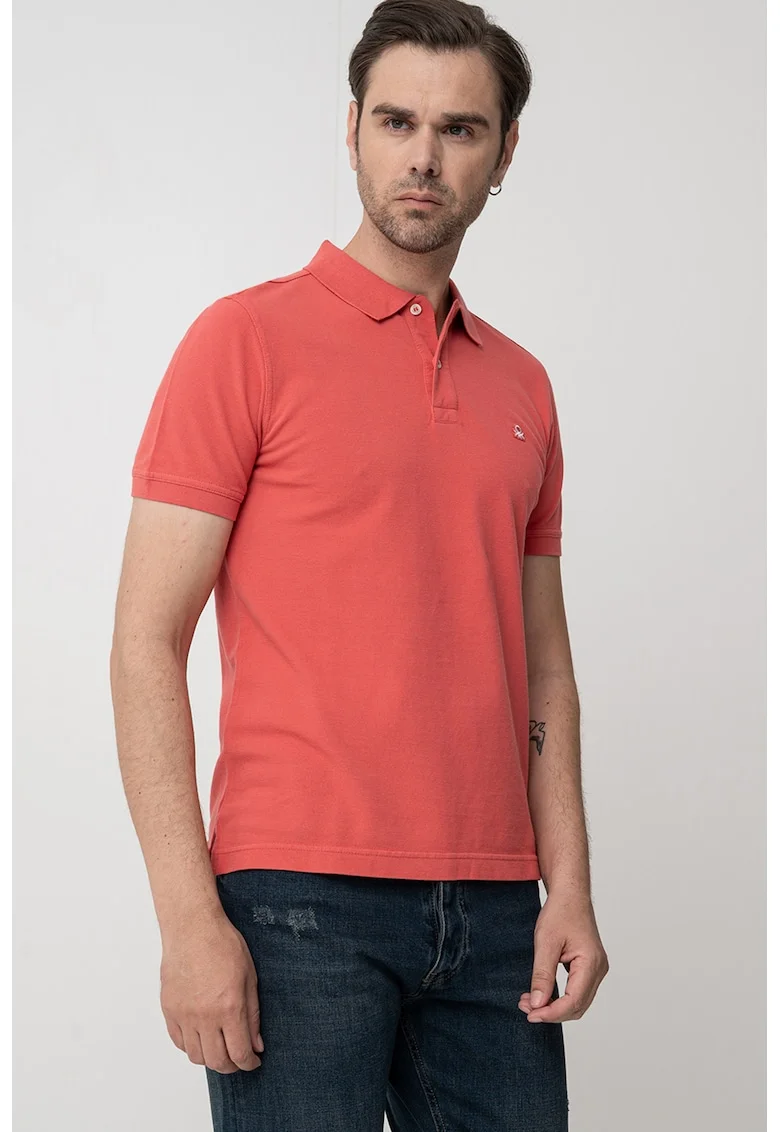 Tricou polo regular fit cu aspect pique