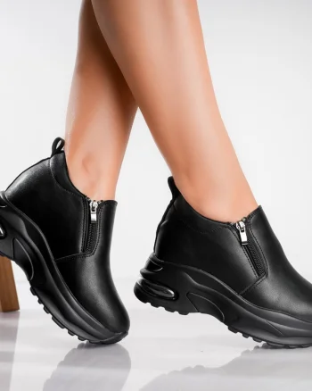 Sneakers dama cu platforma Negri din Piele Ecologica Mevan