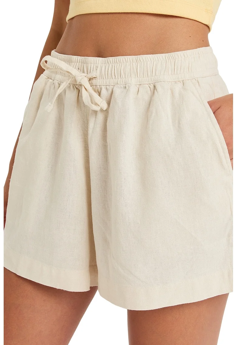 Pantaloni scurti uni de plaja din amestec de in, Alb fildes