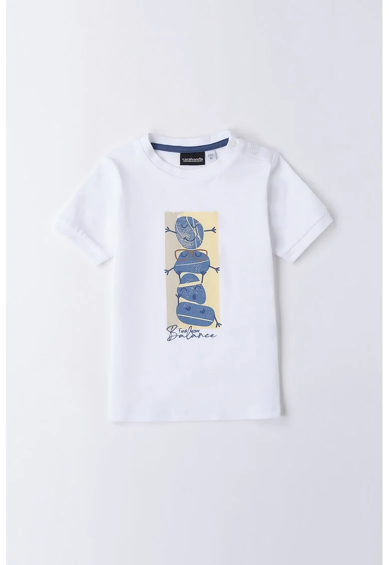 Tricou din bumbac cu imprimeu, Alb/Albastru inchis/Bej deschis