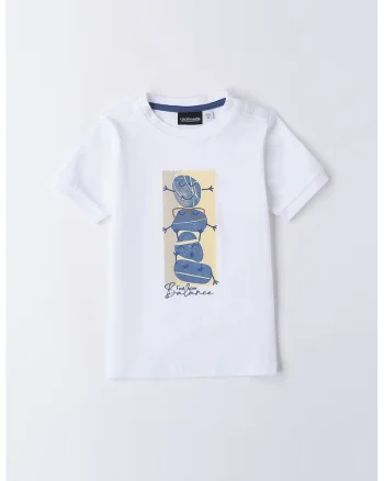 Tricou din bumbac cu imprimeu, Alb/Albastru inchis/Bej deschis