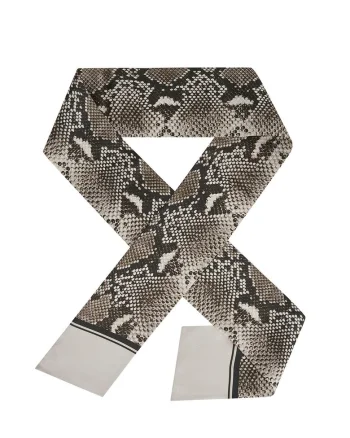 Esarfa de matase cu model piele de reptila, Maro inchis/Maro taupe deschis