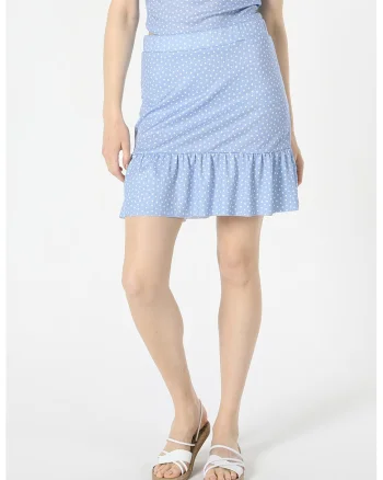 Fusta mini cu model cu buline, Alb/Albastru lavanda