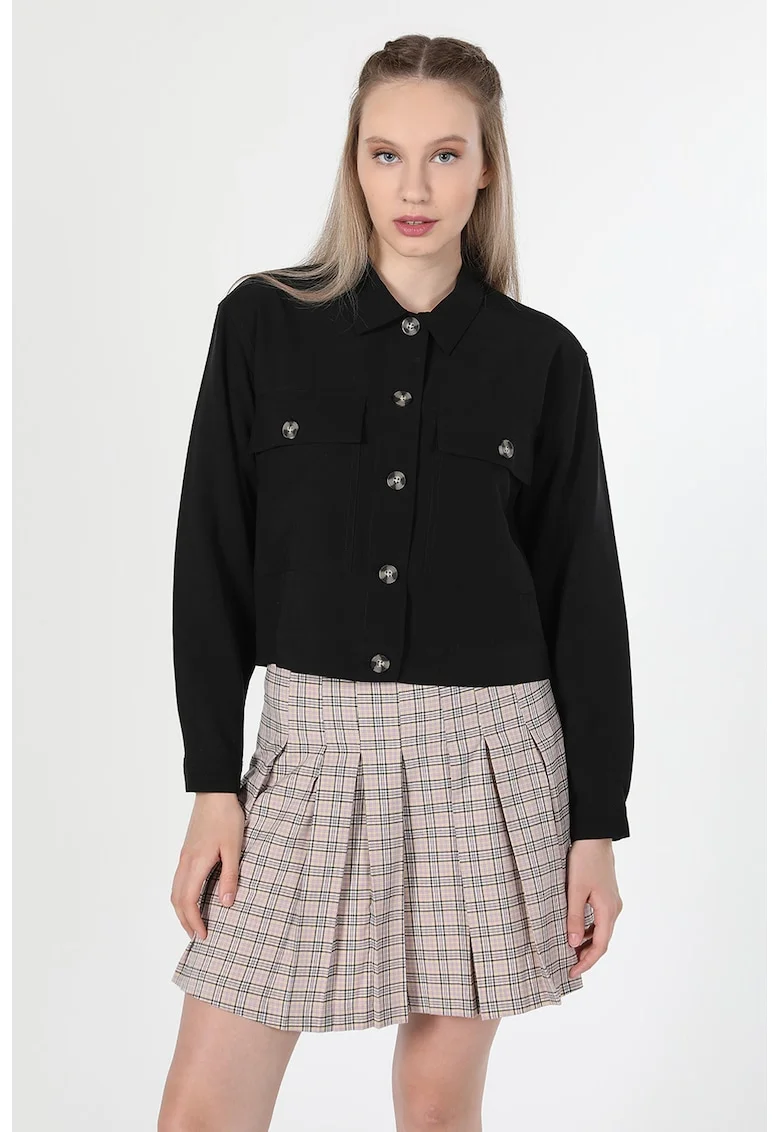 Camasa regular fit cu buzunare pe piept, Negru