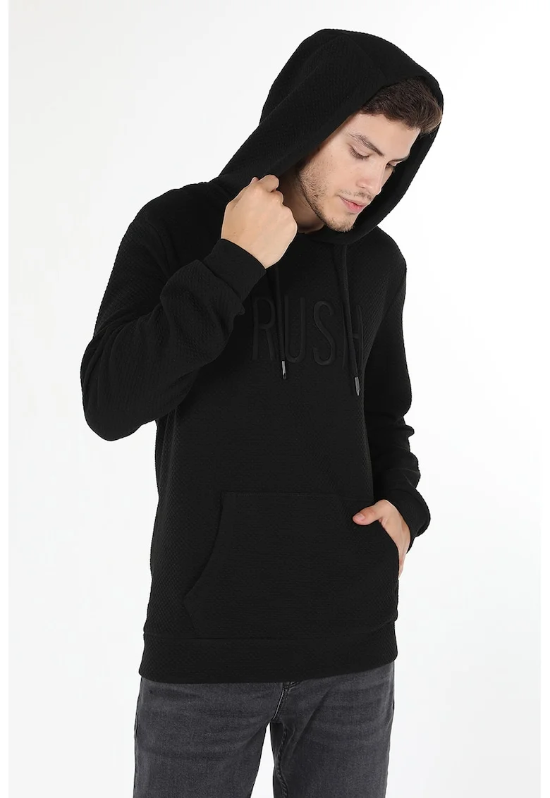 Hanorac texturat cu buzunar kangaroo, Negru