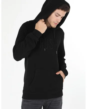 Hanorac texturat cu buzunar kangaroo, Negru