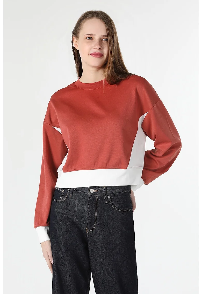Bluza sport cu maneci cazute, Alb/Portocaliu stins