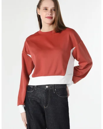 Bluza sport cu maneci cazute, Alb/Portocaliu stins