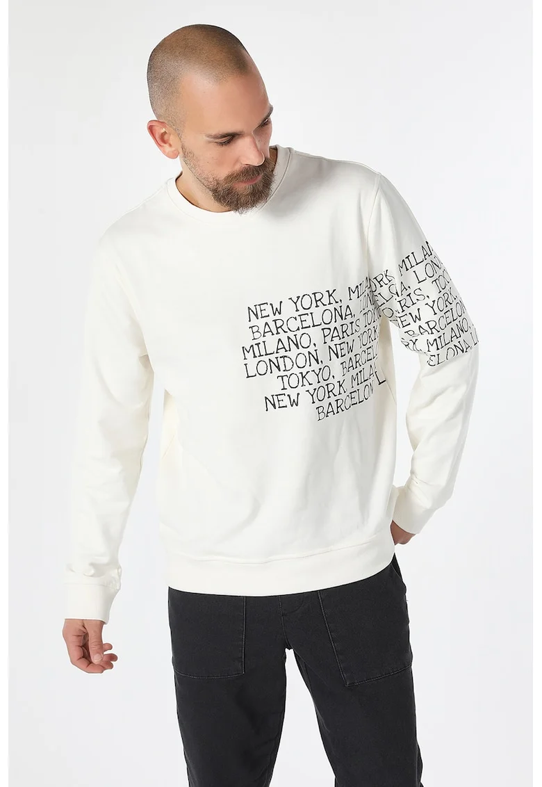 Bluza sport cu imprimeu text, Alb/Negru
