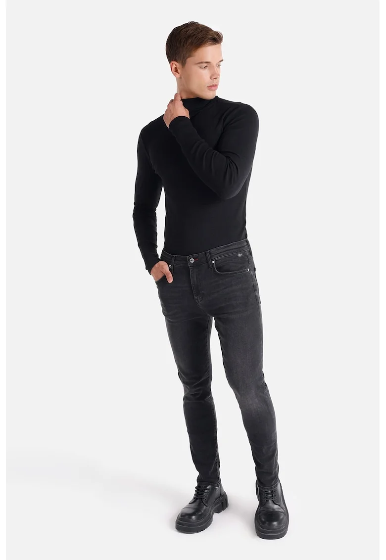 Blugi skinny cu aspect decolorat, Gri inchis