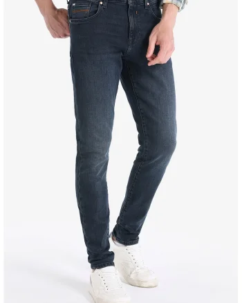 Blugi slim fit cu aspect decolorat, Bleumarin