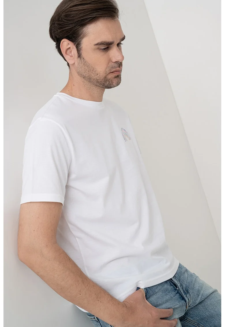 Tricou cu imprimeu grafic, Alb/Albastru inchis/Roz