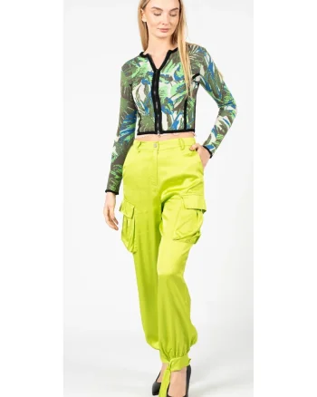 Pantaloni cargo satinati Panciotto, Verde, 36