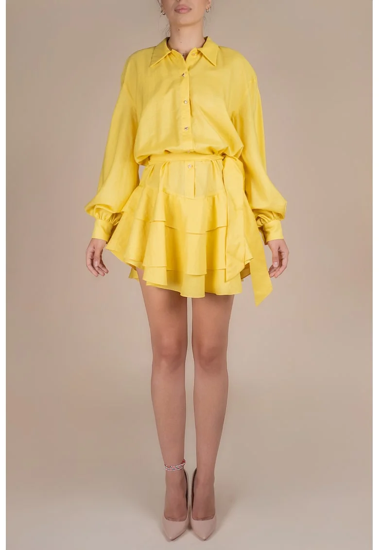 Rochie scurta cu volane din in, Galben