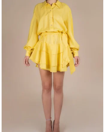 Rochie scurta cu volane din in, Galben