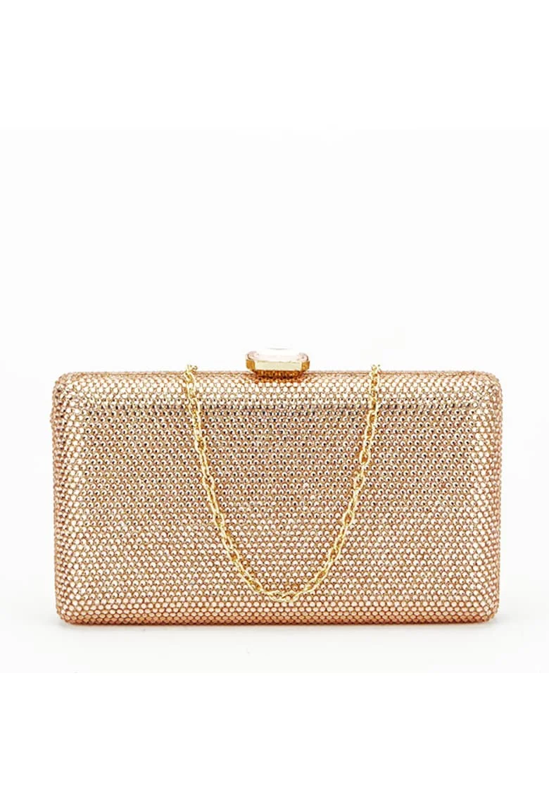 Geanta clutch verde cu pietricele BJH-715 06 15427, Auriu rose