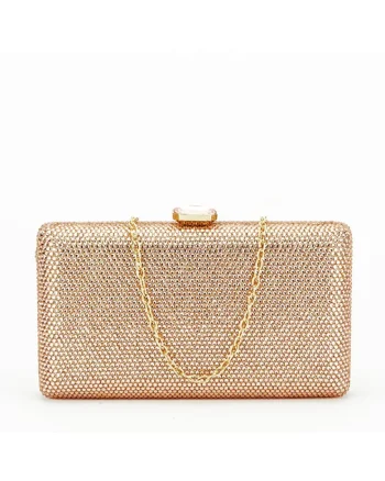 Geanta clutch verde cu pietricele BJH-715 06 15427, Auriu rose