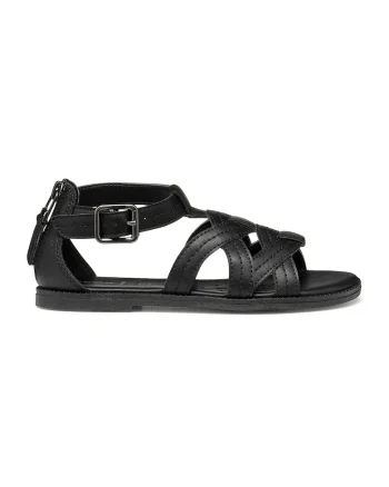 Sandale cu talpa plata si catarama, Negru