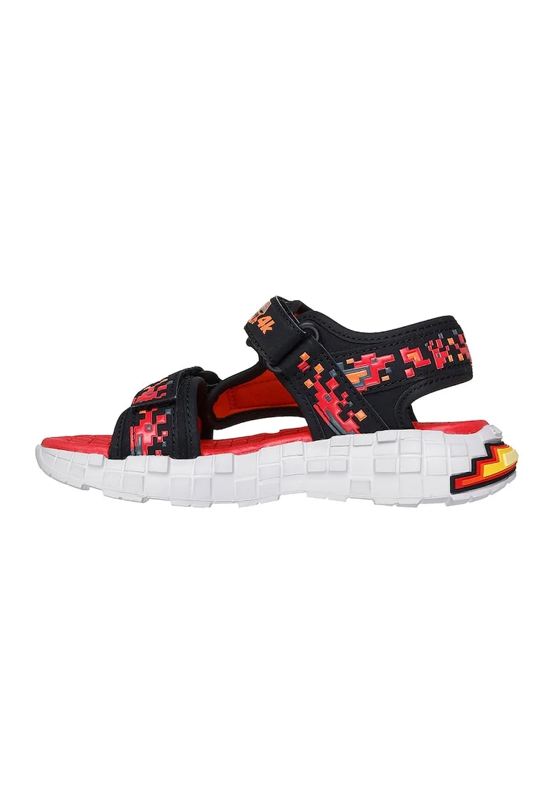 Sandale Mega Craft cu velcro si talpa plata, Negru/Portocaliu