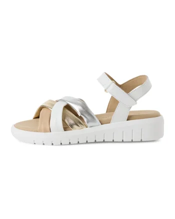 Sandale wedge din piele, Alb/Auriu/Argintiu