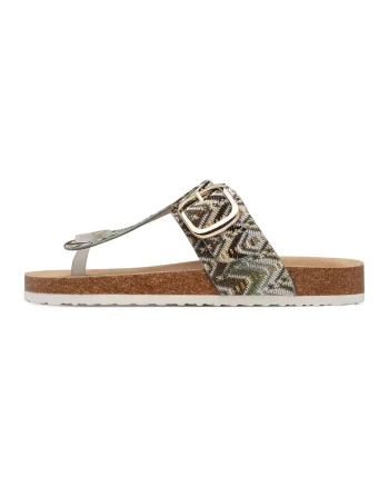 Papuci flip-flop cu model, Maro/Verde pal/Alb optic