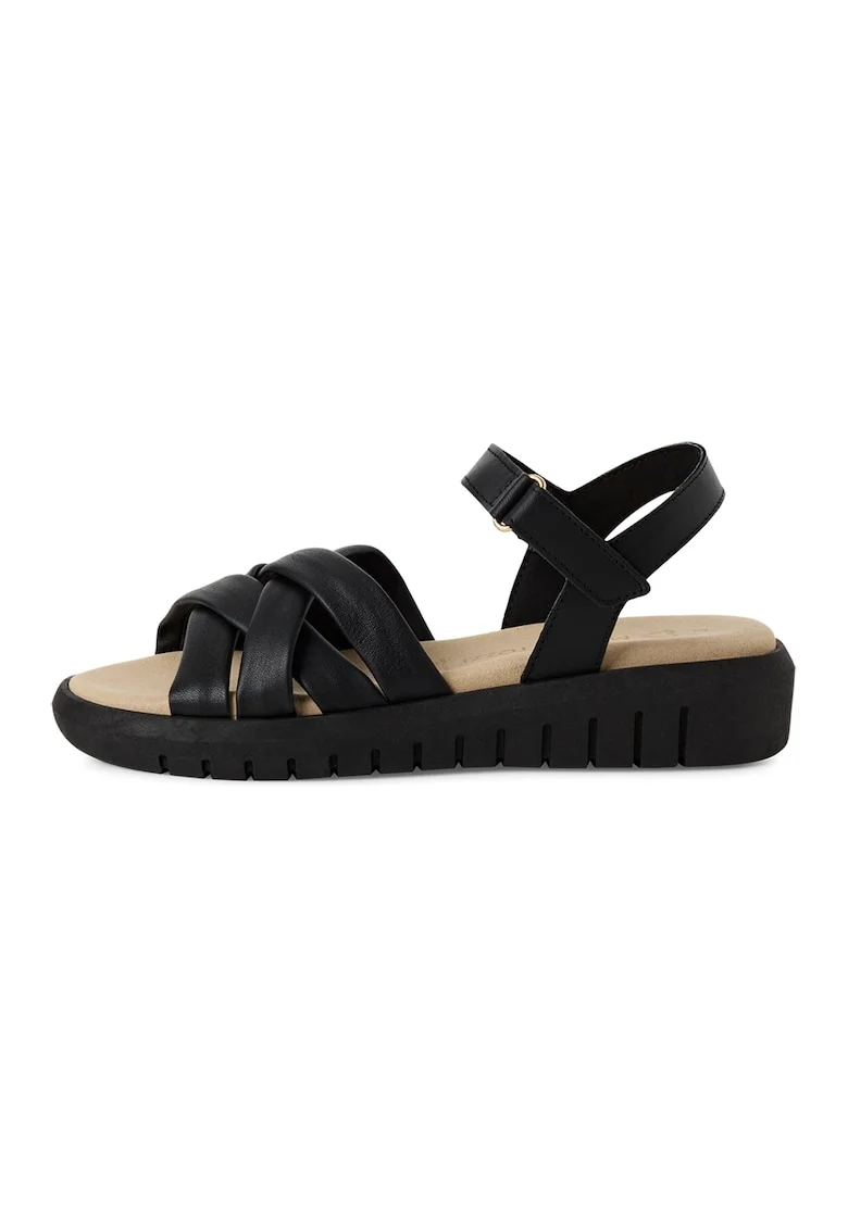 Sandale wedge din piele, Negru