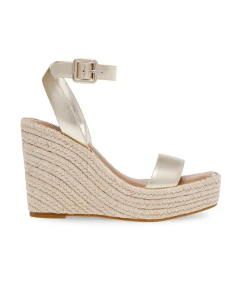 Sandale demi-wedge de piele ecologica, Auriu/Bej