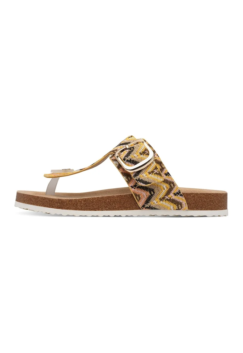 Papuci flip-flop cu model, Negru/Maro/Galben sofran