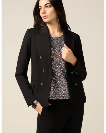 Sacou slim-fit cu doua randuri de nasturi, Negru