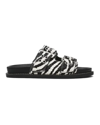 Papuci cu imprimeu zebra si barete ajustabile, Alb/Negru