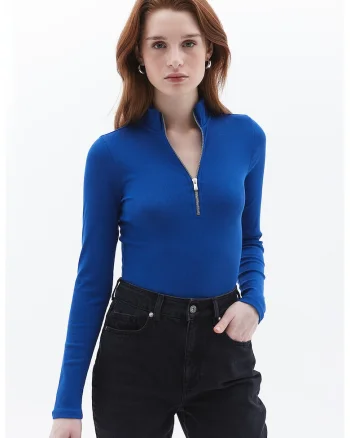 Bluza cu fenta cu fermoar, Albastru royal