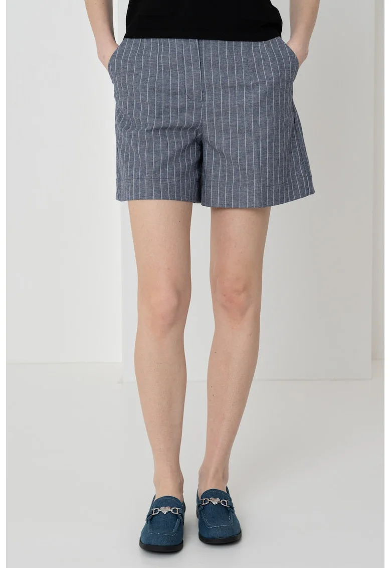 Pantaloni scurti cu talie inalta, Alb/Albastru ultramarin