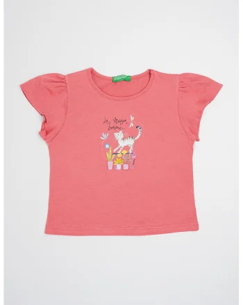 Tricou de bumbac cu imprimeu grafic, Roz inchis
