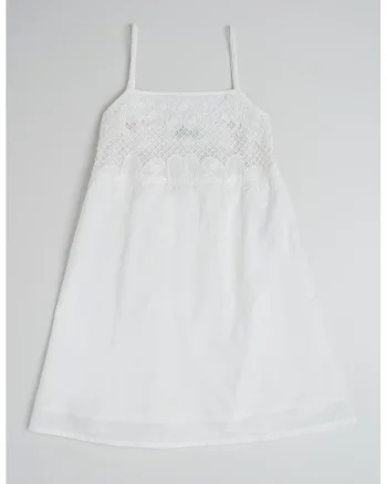 Rochie de bumbac cu decolteu patrat, Alb