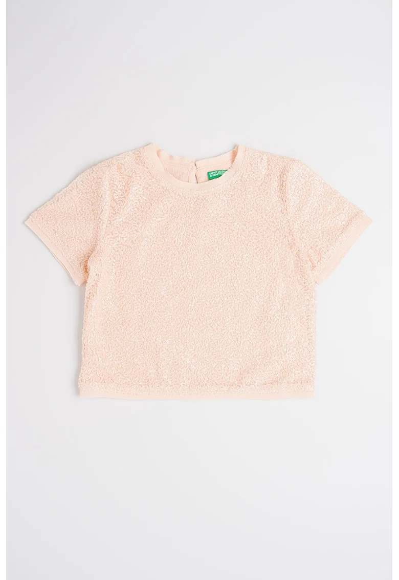 Tricou uni cu decolteu la baza gatului, Roz somon