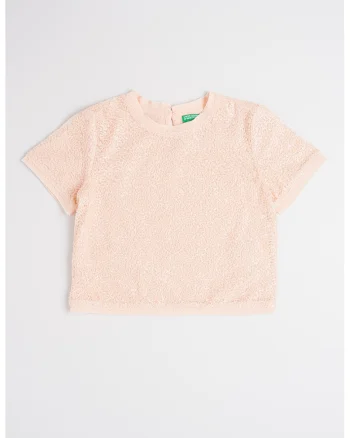 Tricou uni cu decolteu la baza gatului, Roz somon