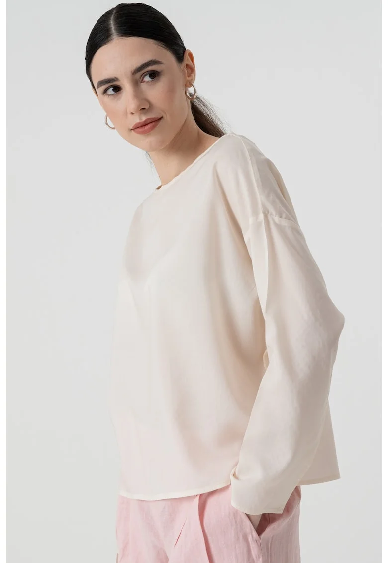 Bluza din lyocell cu maneci cazute, Crem